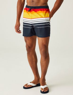 Regatta Men's Loras Quick Dry Pocketed Striped Swim Shorts - Navy Mix, Navy Mix,Blue,Blue Mix