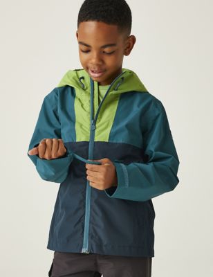 Regatta Boy's Hanleigh Colour Block Hooded Jacket (3-14 Yrs) - 11-12 - Green Mix, Green Mix,Blue Mix