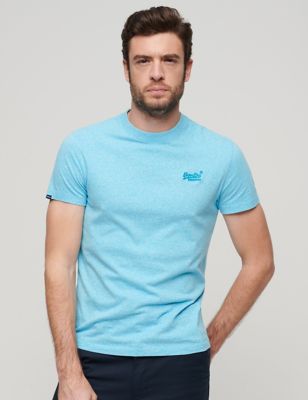 Superdry Men's Slim Fit Pure Cotton Crew Neck T-Shirt - Light Blue, Light Blue,Blue