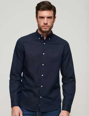 Superdry Men's Slim Fit Pure Linen Shirt - Navy, Navy