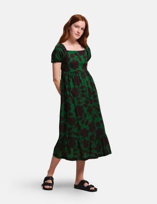 Regatta Women's Orla Pure Cotton Floral Midi Waisted Dress - 20 - Green Mix, Green Mix,Black Mix