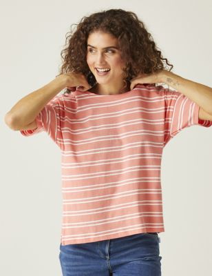 Regatta Women's Abaya Pure Cotton Striped T-Shirt - 8 - Pink Mix, Pink Mix,Black Mix