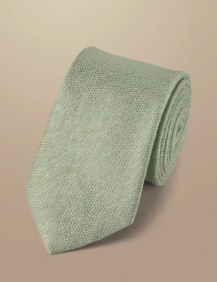 Charles Tyrwhitt Mens Textured Silk Rich Linen Tie - Light Green, Light Green