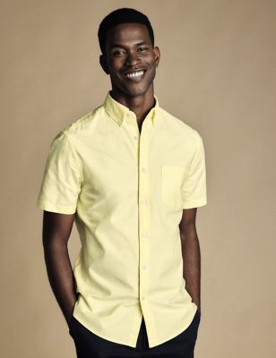 Charles Tyrwhitt Men's Slim Fit Pure Cotton Oxford Shirt - Lemon, Lemon,Coral