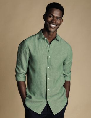 Charles Tyrwhitt Men's Slim Fit Pure Linen Shirt - Light Green, Light Green