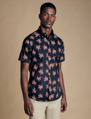 Charles Tyrwhitt Men's Slim Fit Non Iron Pure Cotton Floral Shirt - Navy Mix, Navy Mix