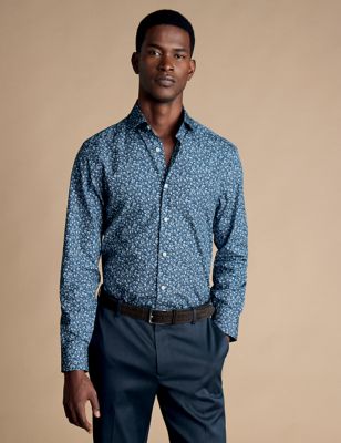 Charles Tyrwhitt Men's Slim Fit Pure Cotton Floral Shirt - Blue Mix, Blue Mix,Multi,Green Mix,Navy M