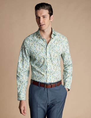 Charles Tyrwhitt Mens Slim Fit Pure Cotton Floral Shirt - Multi, Multi,Green Mix,Navy Mix,Blue Mix