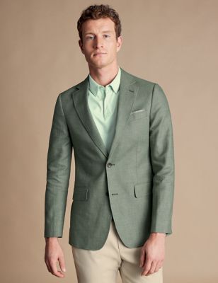 Charles Tyrwhitt Mens Slim Fit Linen Blend Jacket - 36REG - Sage, Sage,Claret