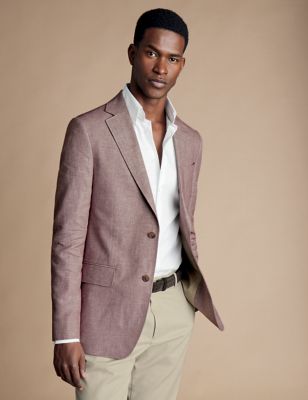 Charles Tyrwhitt Mens Slim Fit Linen Blend Jacket - 40REG - Claret, Claret