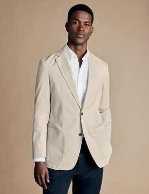 Charles Tyrwhitt Mens Slim Fit Cotton Rich Stretch Jacket - 36REG - Cream, Cream