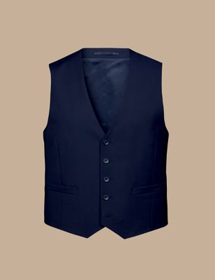 Charles Tyrwhitt Mens Wool Rich Waistcoat - 40REG - Dark Navy, Dark Navy,Slate Blue