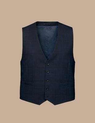 Charles Tyrwhitt Men's Super 120s Wool Check Waistcoat - 38REG - Navy Mix, Navy Mix