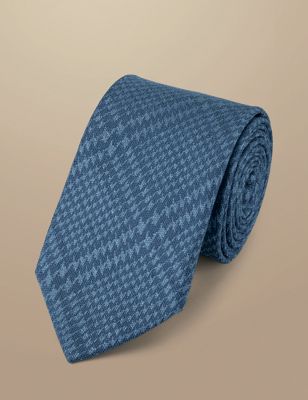 Charles Tyrwhitt Men's Checked Linen Rich Tie - Blue Mix, Blue Mix