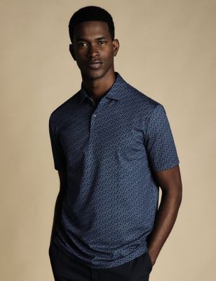 Charles Tyrwhitt Men's Cotton Rich Pattern Polo Shirt - Blue Mix, Blue Mix