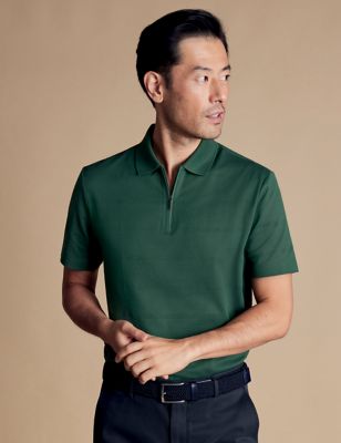 Charles Tyrwhitt Men's Pure Cotton Textured Polo Shirt - M - Green, Green,White,Pink,Coral,Blue