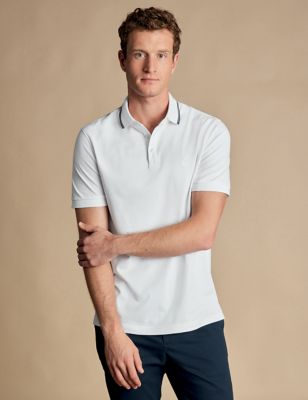 Charles Tyrwhitt Mens Cotton Rich Pique Polo Shirt - White, White,Navy