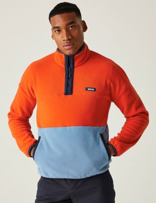Regatta Men's Callide Fleece Colour Block Half Zip Jacket - S - Orange Mix, Orange Mix,Navy Mix
