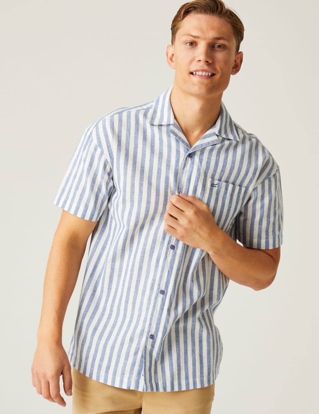 Men's Cream Cuban Collar Striped Shirt
