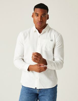 Regatta Men's Babbinswood Cotton Linen Blend Shirt - White, White,Blue
