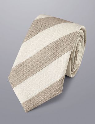 Charles Tyrwhitt Mens Striped Silk Rich Tie - Grey Mix, Grey Mix