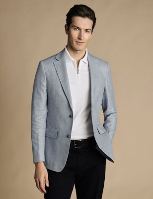 Charles Tyrwhitt Men's Linen Rich Jacket - 40REG - Blue, Blue