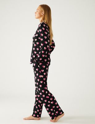 Kate Spade Womens Brushed Jersey Heart Print Pyjama Set - Black Mix, Black Mix