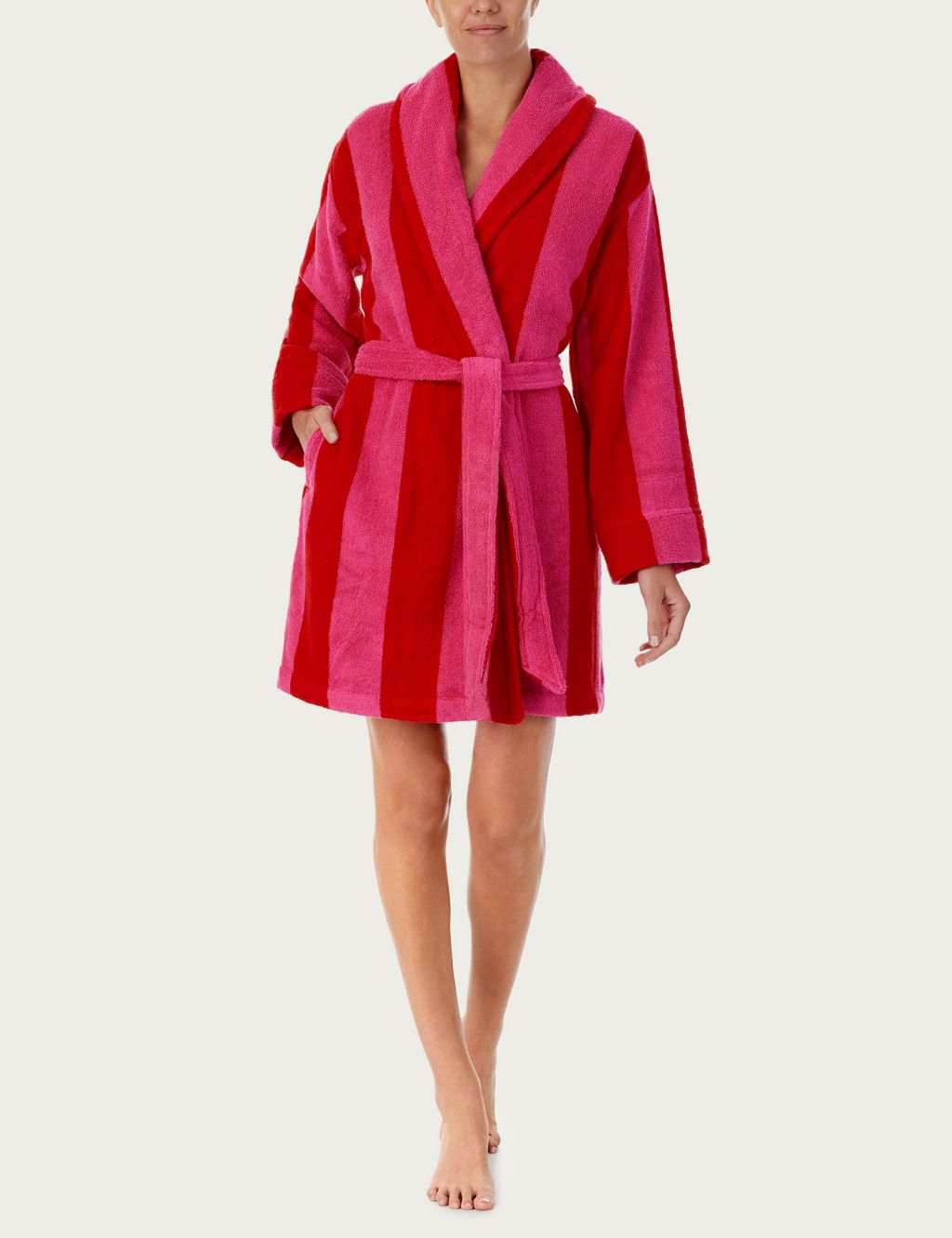 Pure Cotton Striped Short Dressing Gown image 1