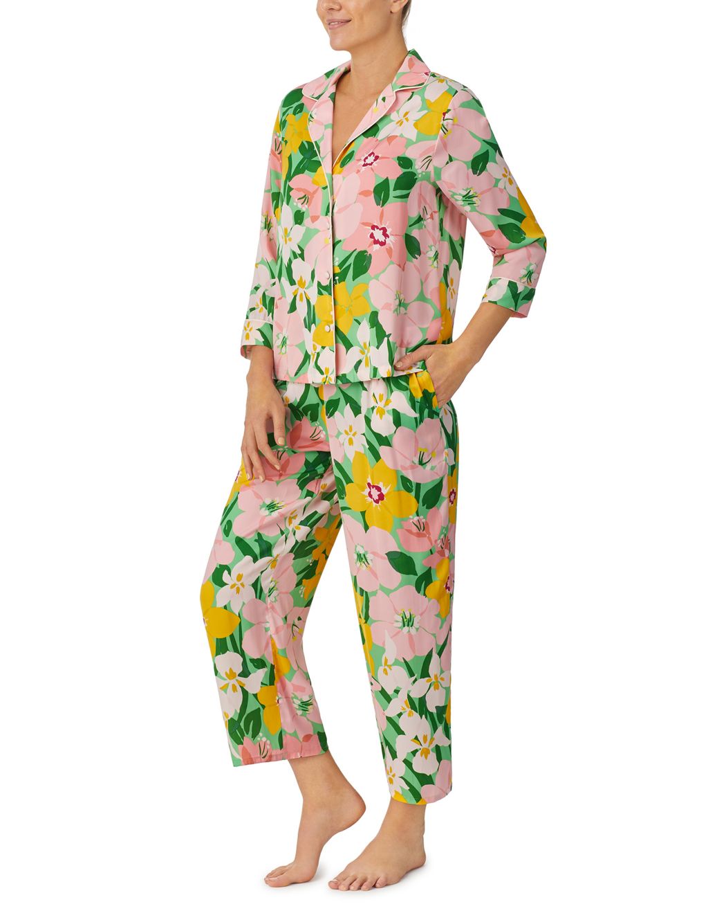 Satin Floral Cropped Pyjama Set image 2
