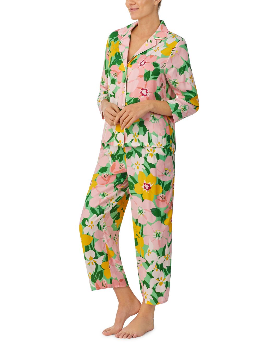 Satin Floral Cropped Pyjama Set image 3