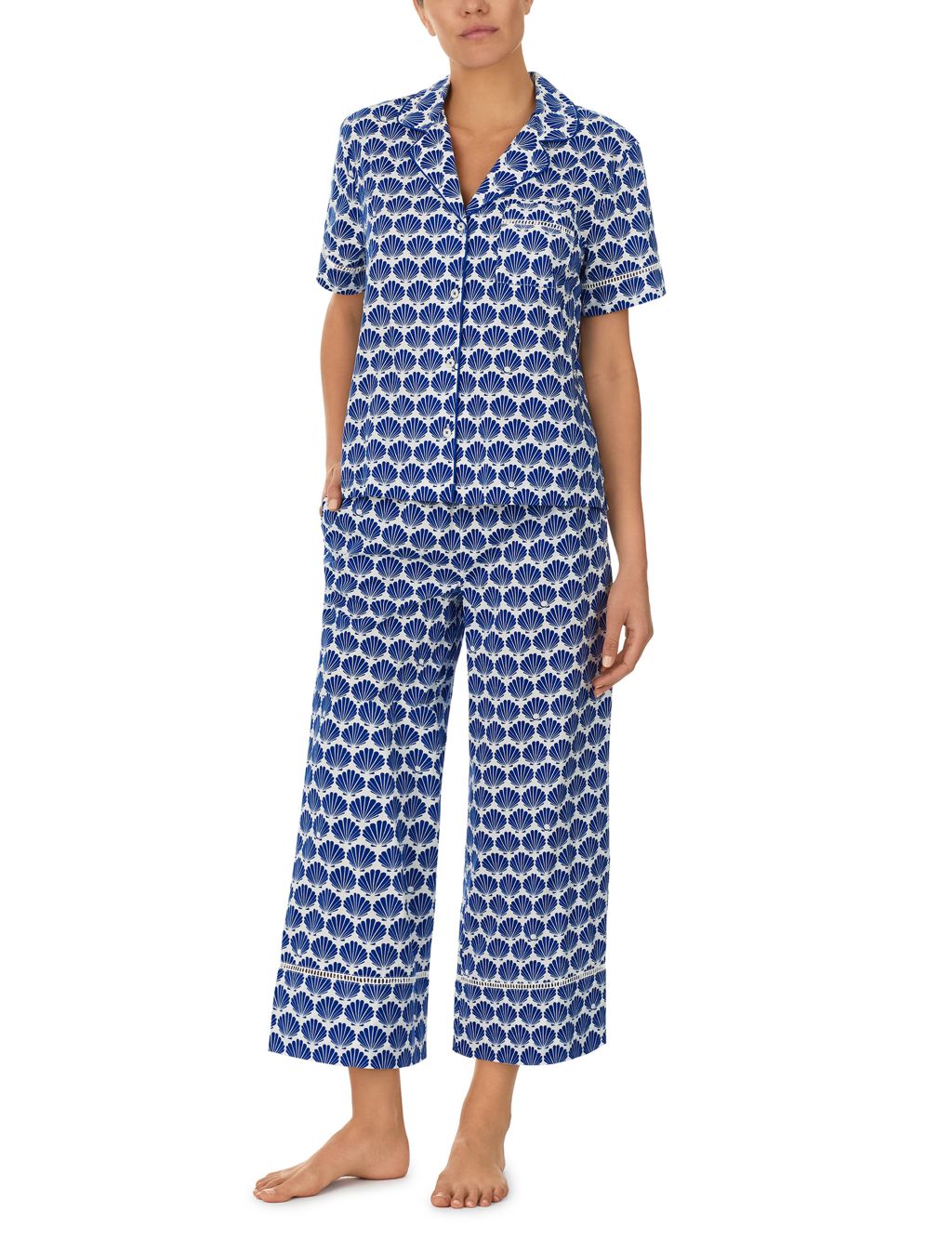 Pure Cotton Shell Print Cropped Pyjama Set image 1