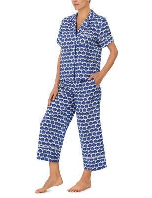 Kate Spade Womens Pure Cotton Shell Print Cropped Pyjama Set - XS - Blue Mix, Blue Mix
