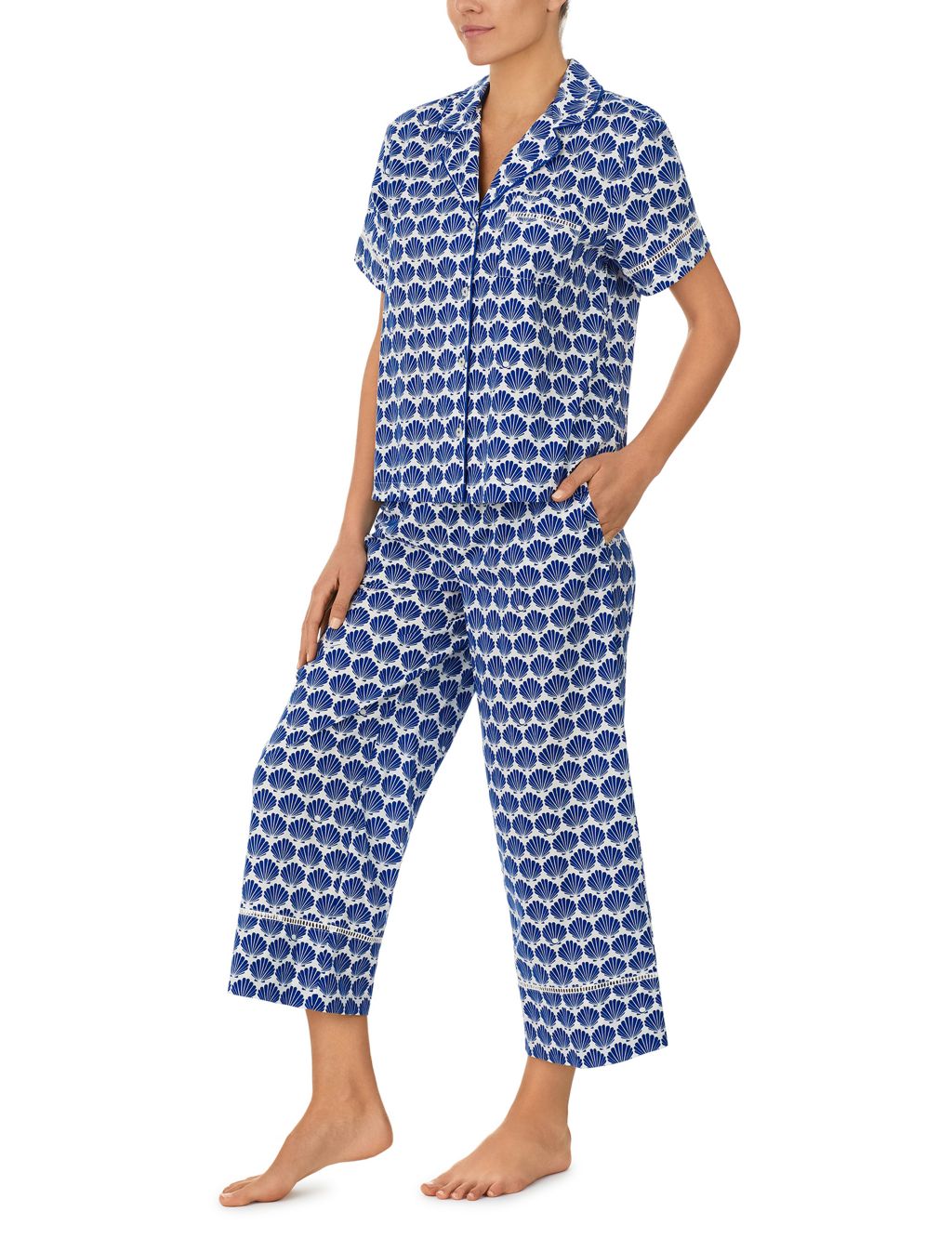 Pure Cotton Shell Print Cropped Pyjama Set image 2