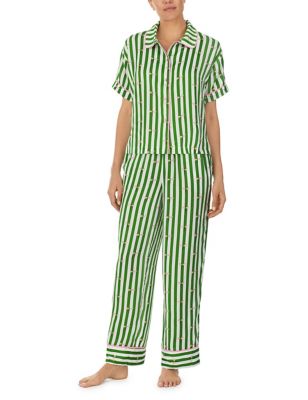 Kate Spade Womens Satin Striped Dragonfly Print Pyjama Set - Green Mix, Green Mix
