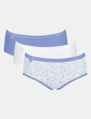

Womens Sloggi 3er-Pack hoch geschnittene Midislips mit hohem Baumwollanteil - Blue Mix, Blue Mix