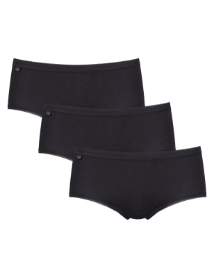 Sloggi Women's 3pk Cotton Rich High Waisted Midi Knickers - 10 - Black, Black