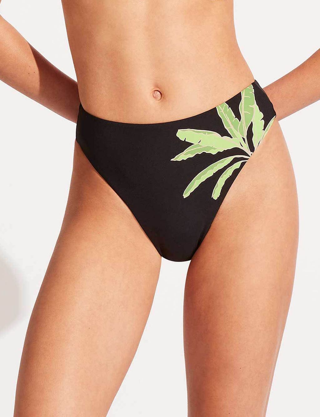 Palm Paradise Leaf Print High Waisted Bikini Bottoms image 1