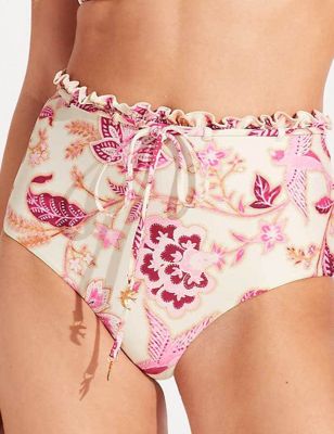 Silk Road Floral Tie Front High Waisted Bikini Bottoms