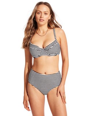Sorrento Stripe Striped Textured High Waisted Bikini Bottoms