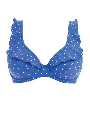 Freya Womens Jewel Cove Printed Wired Plunge Bikini Top - 30F - Blue, Blue