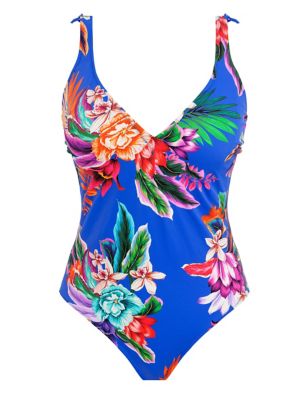 Fantasie Womens Halkidiki Floral Wired Plunge Swimsuit - 32D - Blue Mix, Blue Mix
