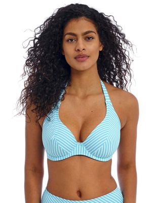 Freya Womens Jewel Cove Striped Wired Plunge Bikini Top - 32C - Turquoise Mix, Turquoise Mix