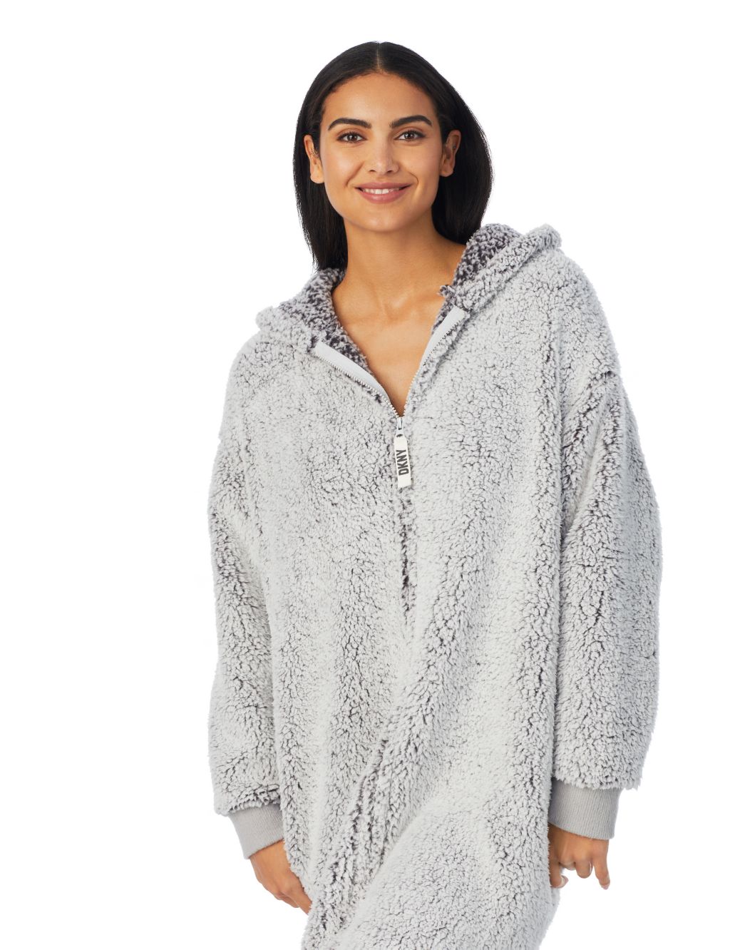 Fleece Long Sleeve Hooded Zip Up Short Robe image 4