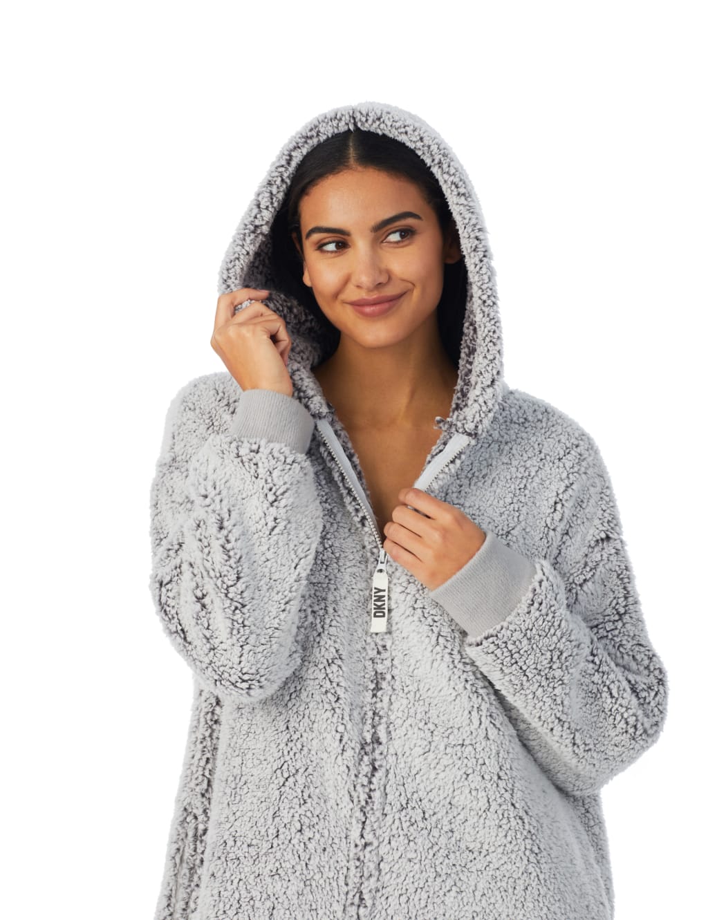 Fleece Long Sleeve Hooded Zip Up Short Robe image 5
