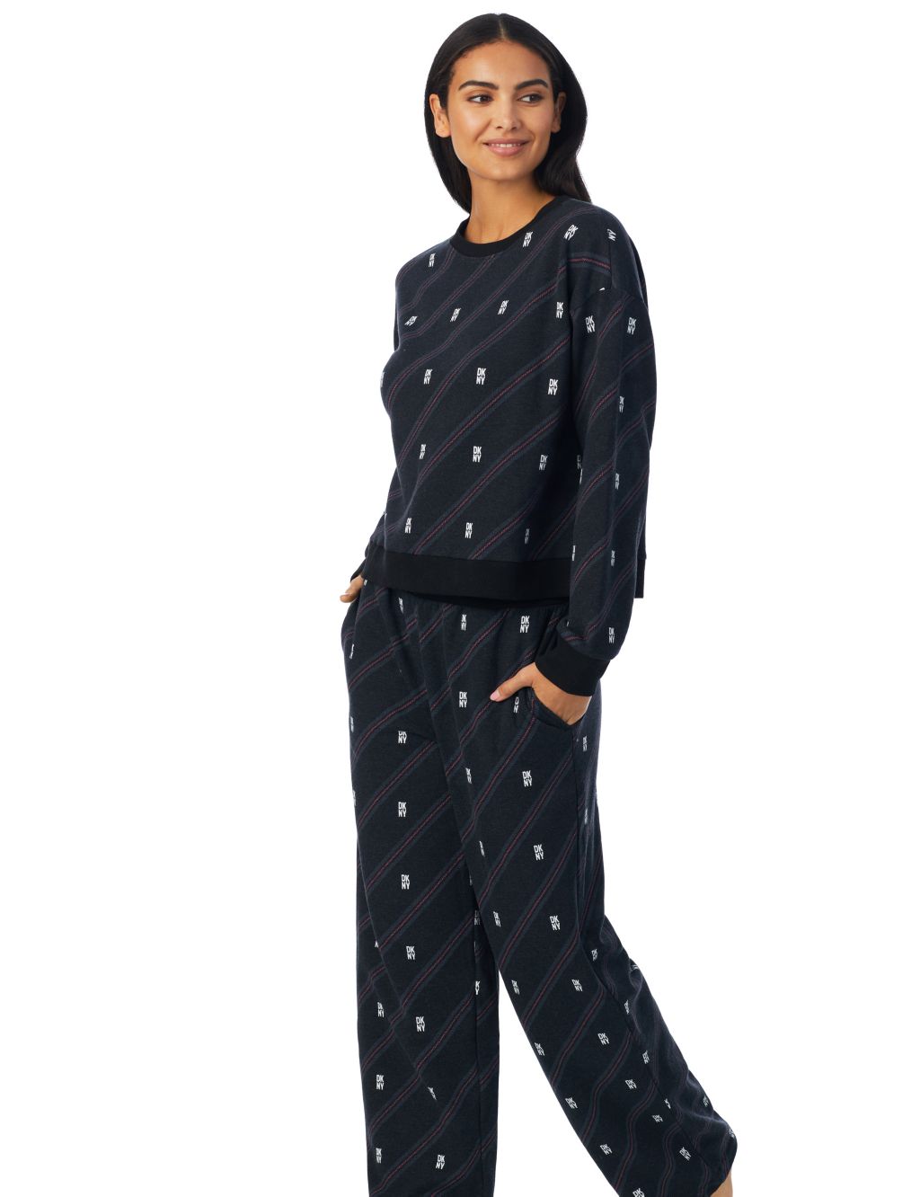 Cotton Rich Striped Logo Print Pyjama Set image 2
