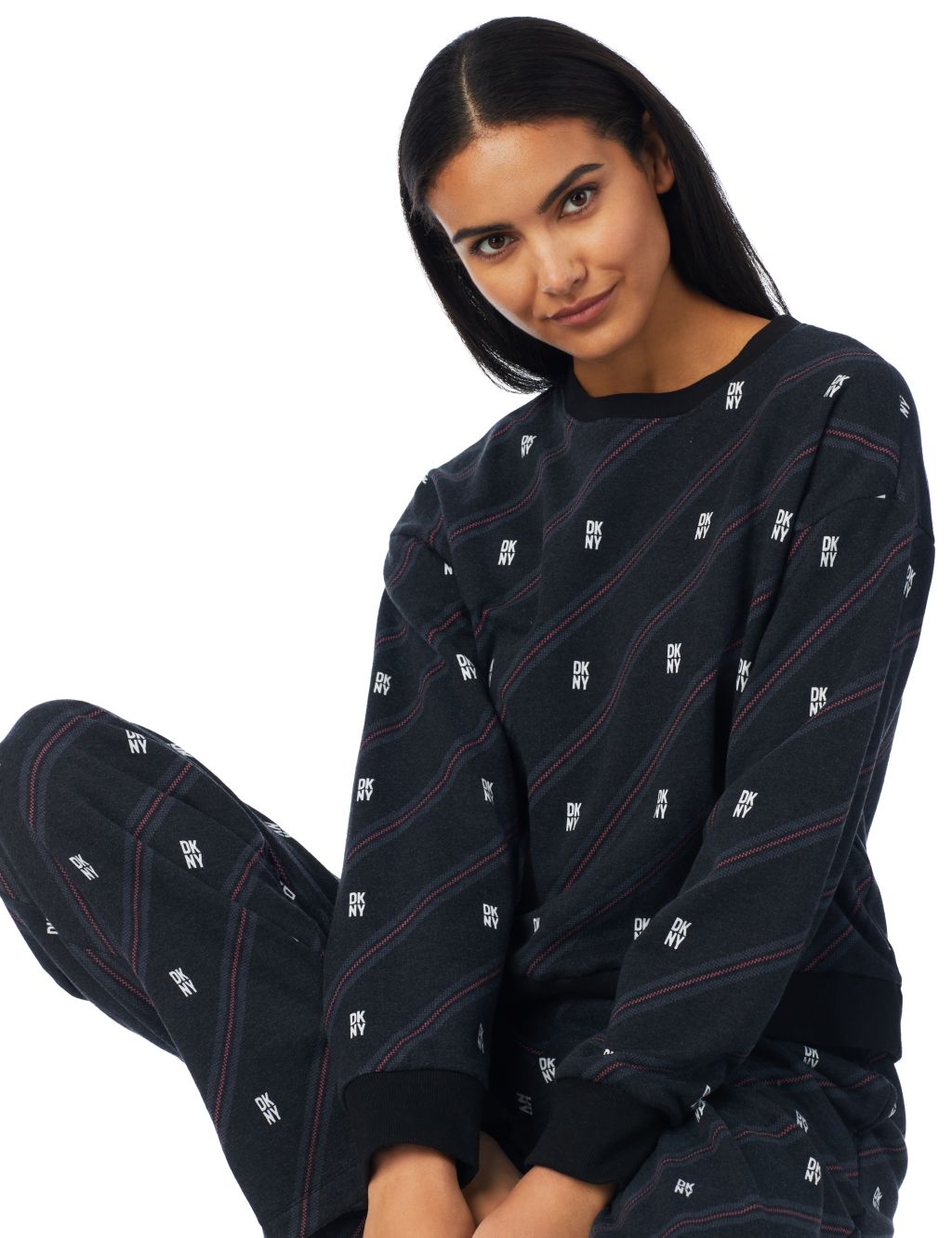 Cotton Rich Striped Logo Print Pyjama Set image 4