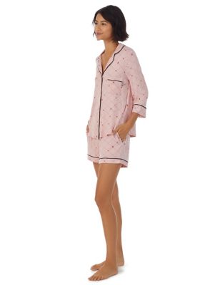 Dkny Womens Heart Print Revere Collar Short Pyjama Set - Pink Mix, Pink Mix