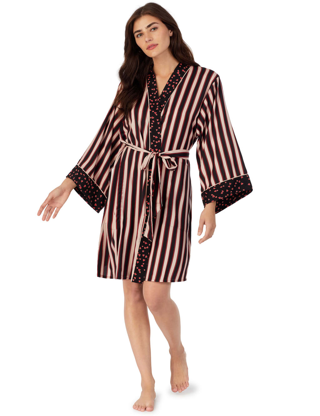 Satin Heart Print Short Dressing Gown image 1