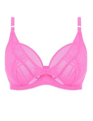 Womens Freya Fatale Mesh Embroidered Wired Plunge Bra - 28D - Pink, Pink