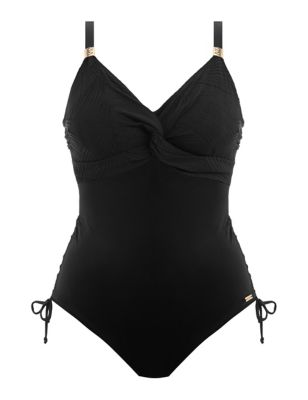 Fantasie Womens Ottawa Wired Twist Front Ruched Swimsuit - 32DD - Black, Black,Blue